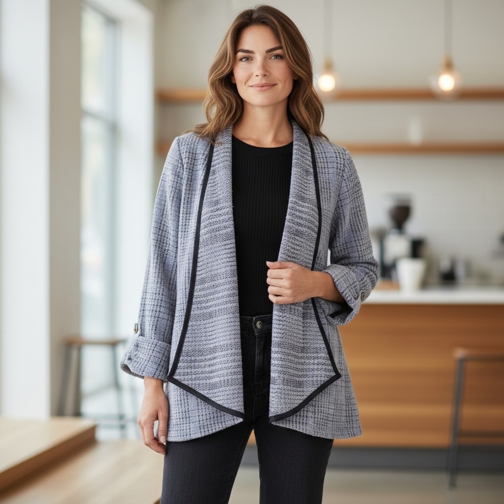 Soft Surroundings Blue Black velvet open front cardigan S Cottage